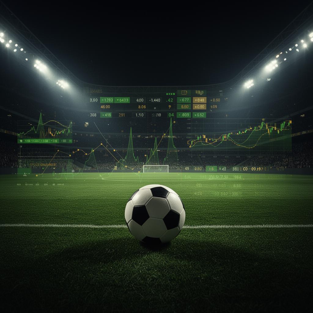 Estádio de futebol com painel de odds e gráficos de análise